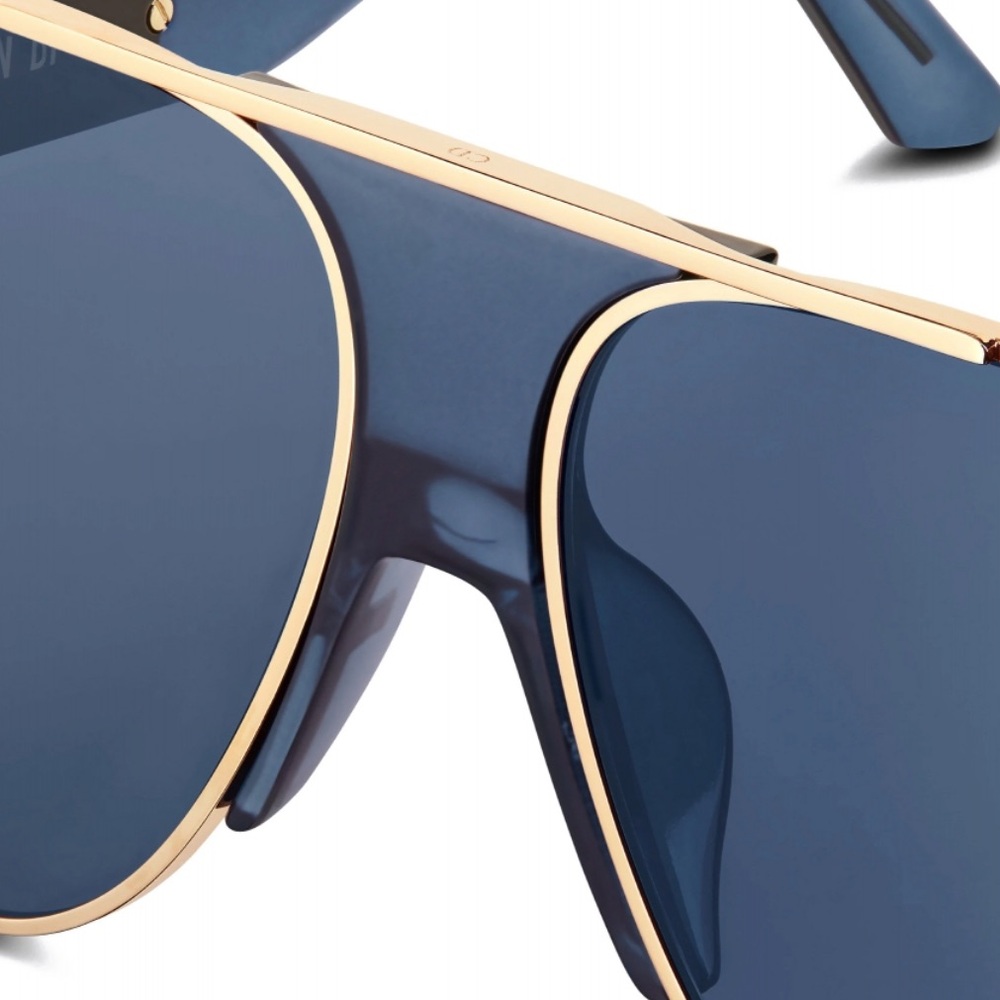MSRP $610 Christian Dior Aviator Sunglasses Translucent Blue Gold Metal Frame - Picture 6 of 16